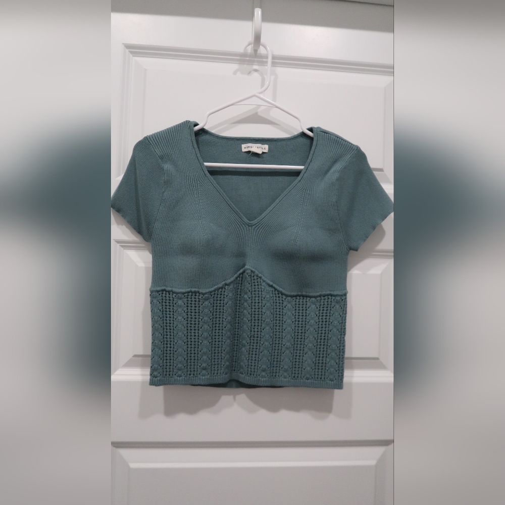 AEROPOSTALE Pointelle Ribbed Knit Crop Top Size XL